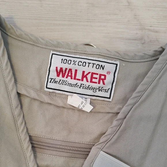 WALKER Men's Vintage Utility Sporting Vest in Cream Large - Picture 2 of 9
